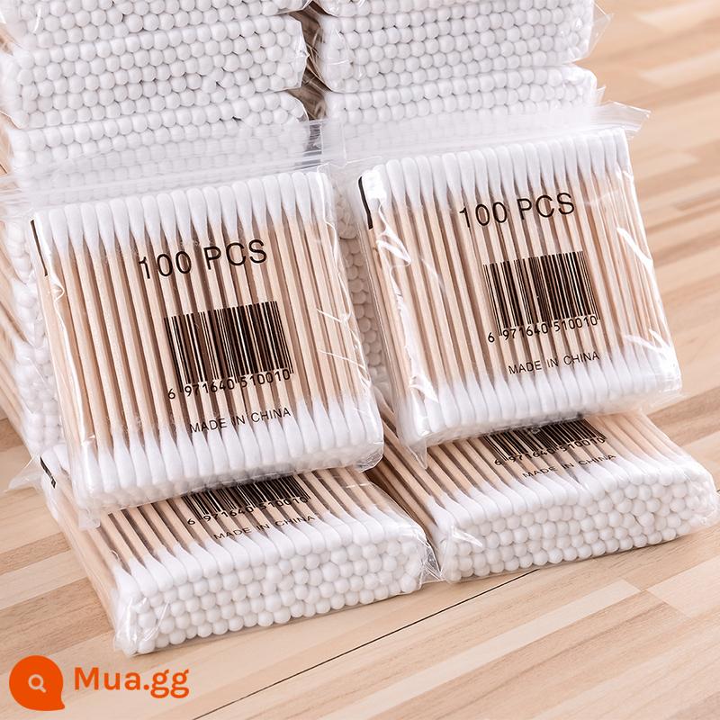 Thanh gỗ cotton stick 2 đầu dùng một lần bông vệ sinh cho bé stick đầu nhỏ tai bông tẩy trang cotton stick đặc biệt - 100 miếng//đầu tròn + tăm bông đầu tròn