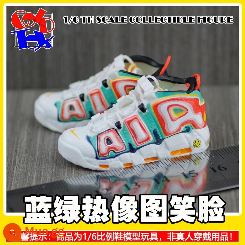 Hợp thời trang Handmade Sneakers Model Stereo Model Mini Shoes Pippen Series Trang trí quà tặng [Mẫu Zhongshan] - Hình ảnh nhiệt mặt cười màu xanh lam và xanh lục [cặp]