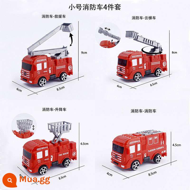 Máy xúc Trang trí bánh Máy xúc Máy ủi Sinh nhật cậu bé Kỹ thuật Xe Roadblock Plug-in Đào Monster Hand Ornament - Xe cứu hỏa nhỏ 4 cái 2 bộ