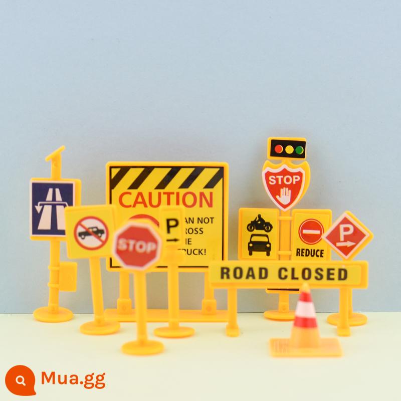 Máy xúc Trang trí bánh Máy xúc Máy ủi Sinh nhật cậu bé Kỹ thuật Xe Roadblock Plug-in Đào Monster Hand Ornament - Bộ 9 món màu vàng 5 gói