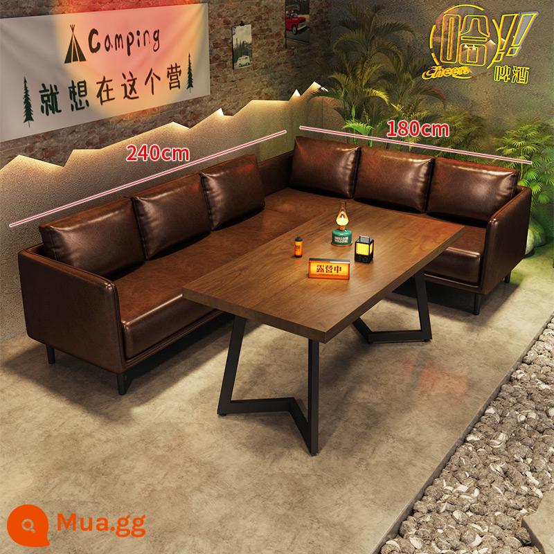 Quầy bar phong cách cắm trại Bàn ghế gỗ nguyên khối thanh rõ ràng phong cách công nghiệp ghế sofa sàn quán nướng cafe bistro sofa - Tổ hợp chữ L bên phải (có bàn)