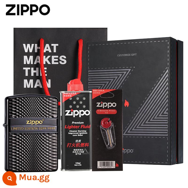 Zippo chính hãng bật lửa quý ông thương hiệu kim cương cắt hoa văn kim cương phiên bản giới hạn vỏ áo giáp băng giá đen chính hãng - Thương hiệu quý ông [Nhân danh hộp quà Z]