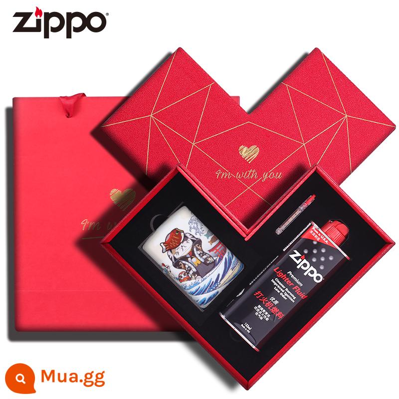 Bật lửa Zippo chính hãng chính hãng Lucky Jinbao in màu câm sơn mài Zibao chính hãng gốc chống gió dầu hỏa quà tặng - Để thu hút sự giàu có [Hộp quà hình trái tim]