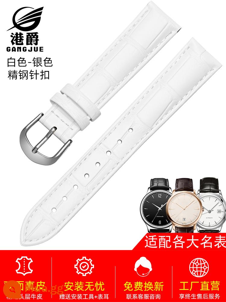 Dây đồng hồ Gangjue nữ dây da khóa bướm phù hợp với CASIO Longines Tissot dw Mido dây da bò nam - Khóa chốt màu trắng-bạc★ Đi kèm bảo hiểm vận chuyển + dụng cụ tháo lắp + bảo hành 180 ngày