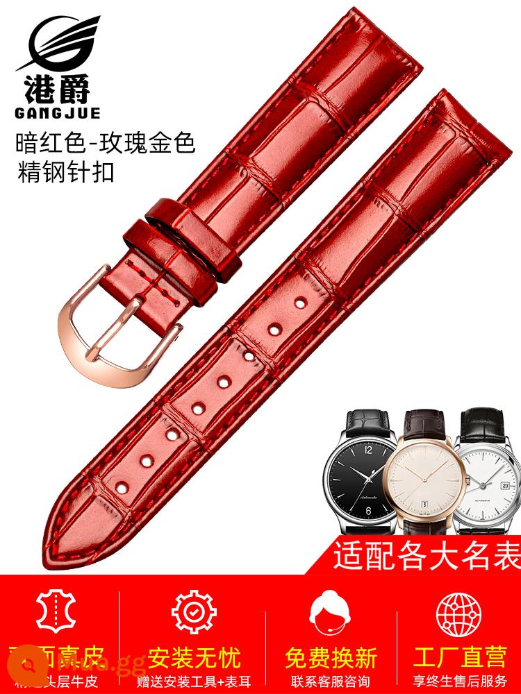 Dây đồng hồ Gangjue nữ dây da khóa bướm phù hợp với CASIO Longines Tissot dw Mido dây da bò nam - Khóa chốt bằng vàng hồng đỏ đậm★Bảo hiểm vận chuyển miễn phí + dụng cụ tháo lắp + bảo hành 180 ngày