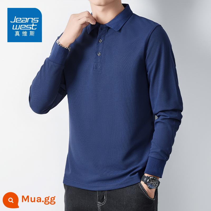 Quần Jeanswest Ice Silk Cổ Áo Mùa Hè 2023 Mới Áo Thun Nam Phần Mỏng Thoáng Mát Ve Áo Áo Thun Tay Ngắn - Xanh hoàng gia C [Tay dài]