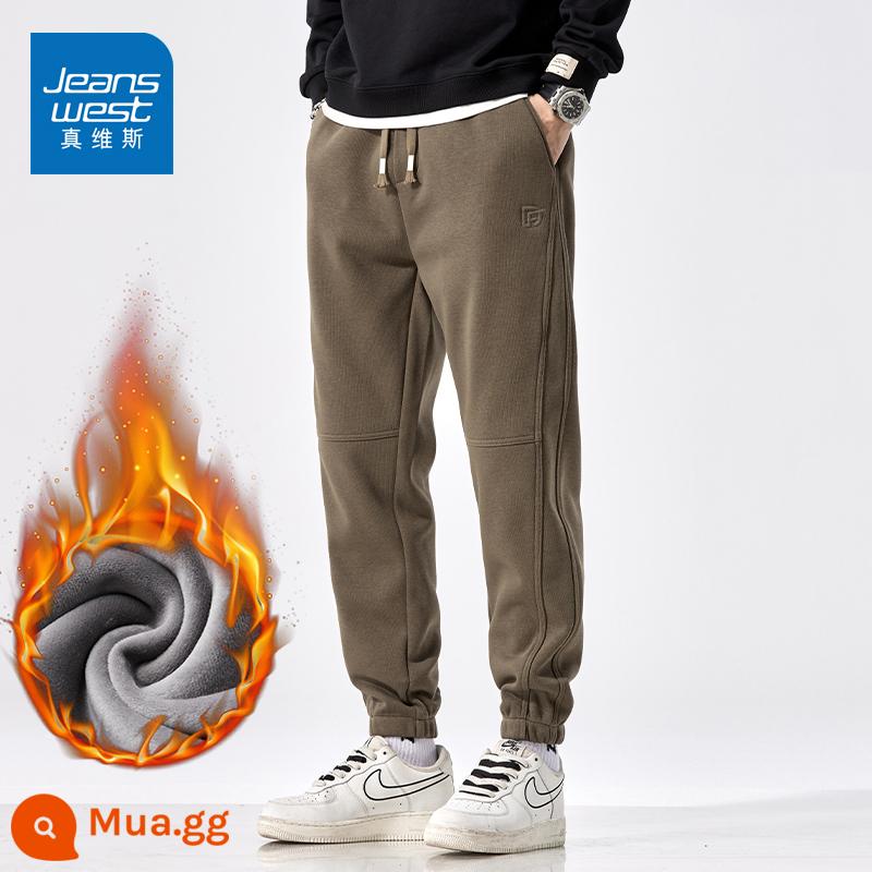 Quần thể thao nam Jeanswest xuân thu 2024 mùa thu đông mới hợp thời trang thương hiệu quần legging rộng thể thao quần âu dành cho nam - Camel R [nhung và dày]