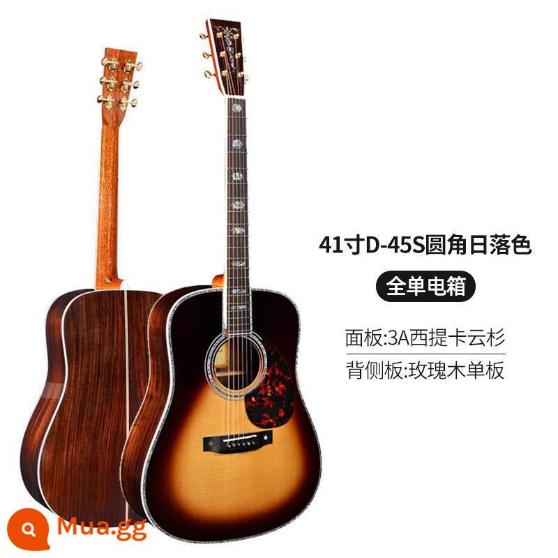 Chuyên nghiệp hơn cao cấp Watson thủ công full veneer đàn guitar veneer dân gian hộp điện đàn guitar acoustic 41 inch 40 inch fingerstyle - Hộp điện góc tròn màu hoàng hôn D-45S 41 inch