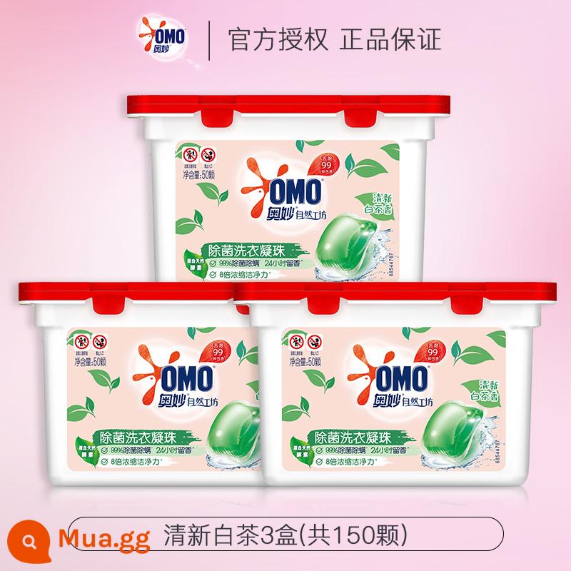 Nước giặt OMO Nước giặt đậm đặc Dew Ball Hương thơm bền lâu, diệt sạch vi khuẩn và ve 3 trong 1 Thương hiệu tích cực Official Flagship Store - 3 hộp trà trắng tươi (tổng cộng 150 miếng).