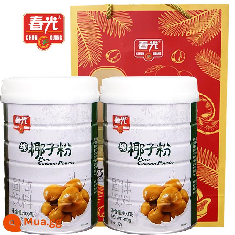 Bột dừa Đặc sản Hải Nam Bột dừa nguyên chất Chunguang 400g không thêm đường bột cốt dừa không đường để pha đồ ​​uống bột dừa - Bột dừa nguyên chất 400gX2 lon [có túi quà]