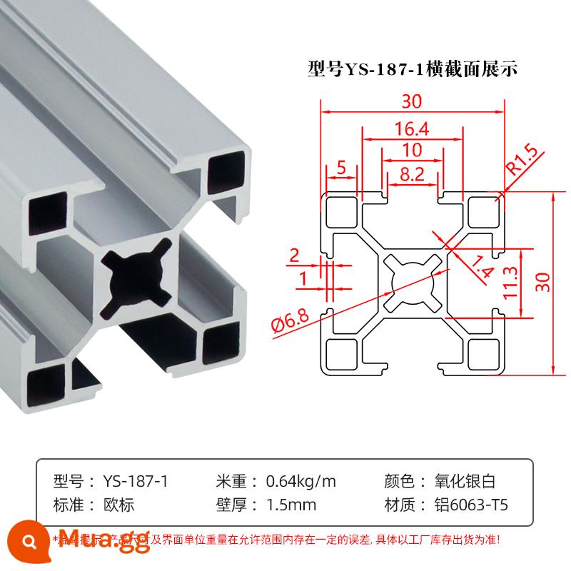 Chất liệu nhôm đùn tiêu chuẩn Châu Âu 4040 kệ bể cá 3030 khung bàn làm việc hợp kim nhôm 2020 phụ kiện công nghiệp chất liệu nhôm - Tiêu chuẩn Châu Âu 3030 hoa lỗ oxy hóa trắng bạc dày 1.4