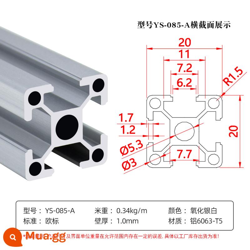 Chất liệu nhôm đùn tiêu chuẩn Châu Âu 4040 kệ bể cá 3030 khung bàn làm việc hợp kim nhôm 2020 phụ kiện công nghiệp chất liệu nhôm - Tiêu Chuẩn Châu Âu 2020 Bạc Oxy Hóa Nhẹ Màu Trắng Dày 1.0