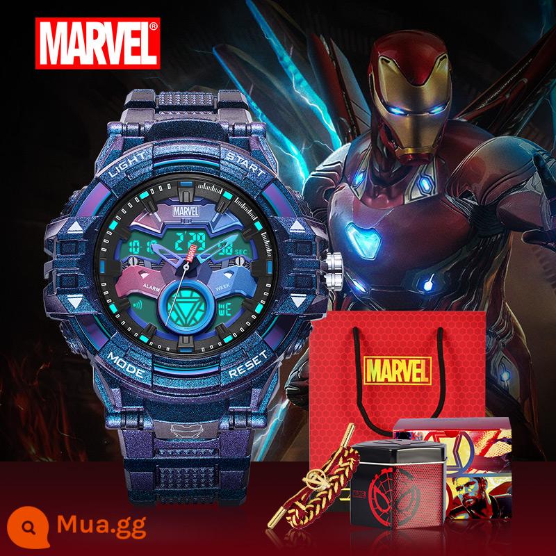 Đồng hồ học sinh nam thanh niên học sinh trung học cơ sở trẻ em bé trai Marvel Iron Man đồng hồ cơ điện tử - Iron Man-Xanh-Tím