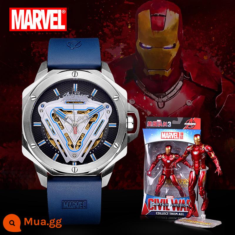 Marvel Iron Man phiên bản giới hạn chung đồng hồ nam sinh viên cơ chống thấm nước thạch anh nam quà tặng sinh nhật - Soul Series-Blue Fluorosilicon [Chuyển động cơ học khung xương hoàn toàn tự động của Nhật Bản]