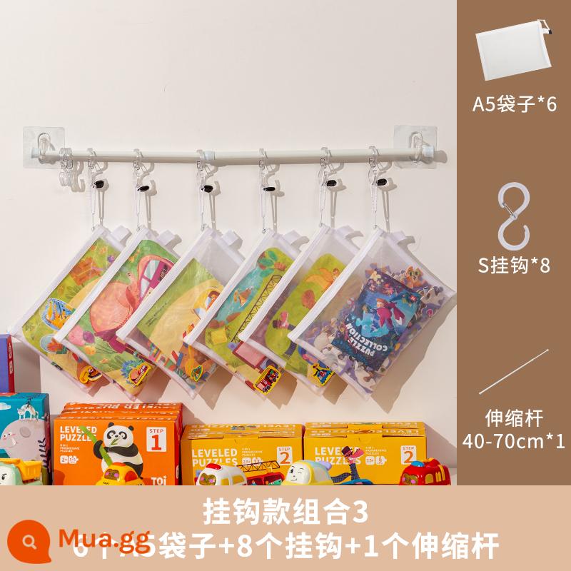 Khối Xây Dựng Túi Bảo Quản Đồ Chơi Ghép Hình Phân Loại Hiện Vật Sợi Lưới Túi Trẻ Em Các Hạt Nhỏ Dây Kéo Túi Nhỏ Hộp Trong Suốt - Móc kết hợp 3 (6 túi A5 + 8 móc + 1 que thu gọn)