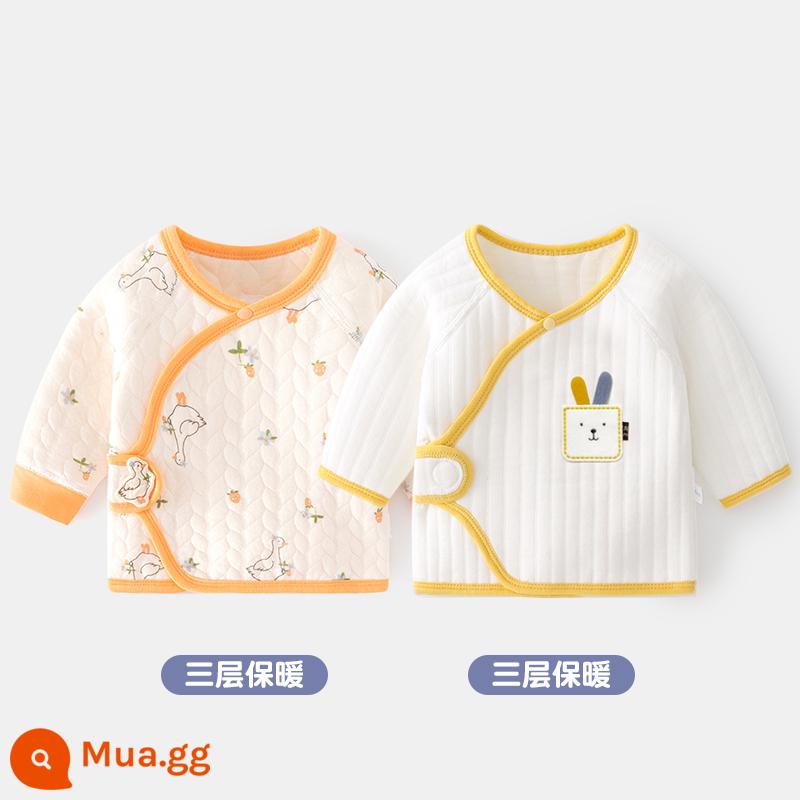 2 quần áo trẻ sơ sinh bé đầu cotton mùa xuân sơ sinh không xương nhà sư quần áo nửa lưng quần áo mùa xuân và mùa thu - Vịt dâu + túi