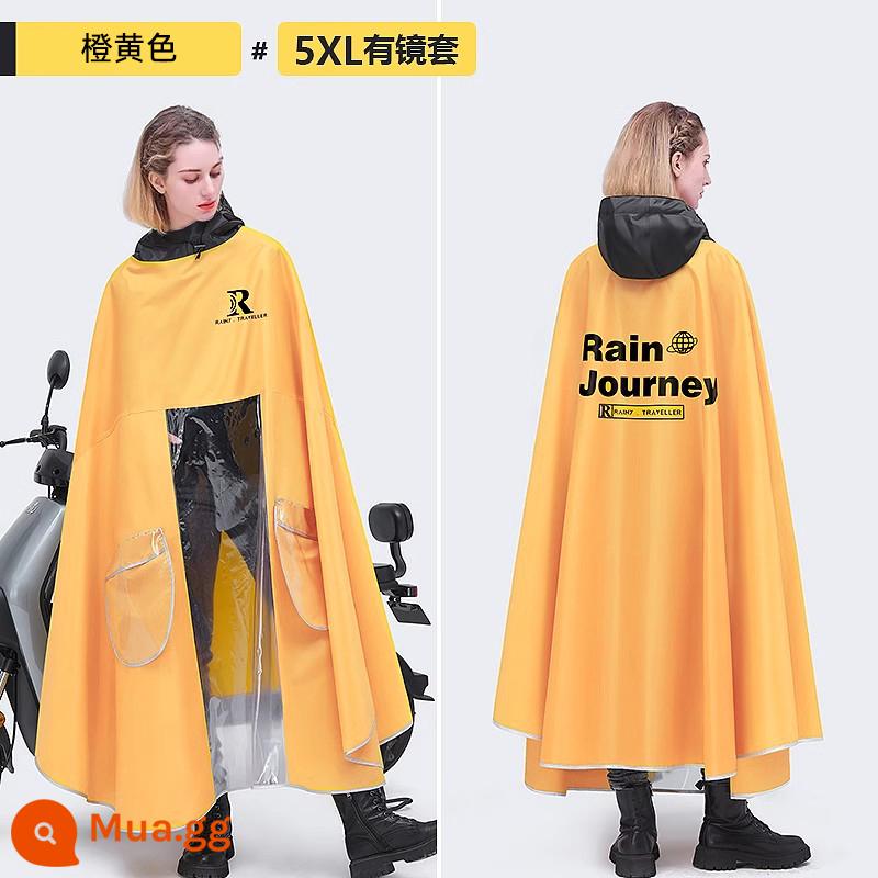 Áo mưa đặc biệt dành cho xe điện mới của Beimei để tránh mưa lớn, áo poncho mùa đông cho xe điện số 9 dày và rộng cho nam và nữ - 5XL màu cam gương