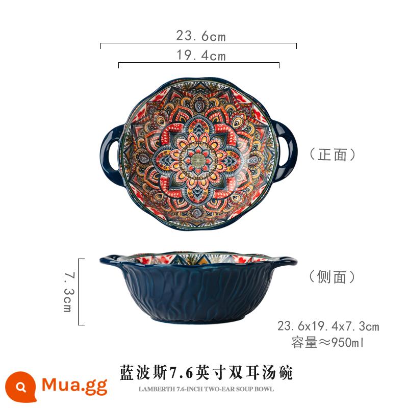 Bohemia Shuangto Soup Bowl Bowl Salad Ceramic Salad Bowl Bowl Bowl Bowling Cao Bàn nổi tiếng Bowlual Ramen Bowl - Bát súp hai tai Lambos 7,6 inch