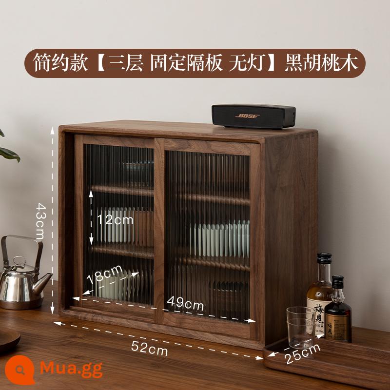 Fanhan Đen Óc Chó Để Bàn Tủ Bảo Quản Xếp Chồng Cốc Có Giá Để Đồ Mặt Bàn Ăn Snack Trà Tủ Ăn - Ba lớp [không đèn, vách ngăn cố định] Gỗ óc chó đen Bắc Mỹ SF miễn phí vận chuyển