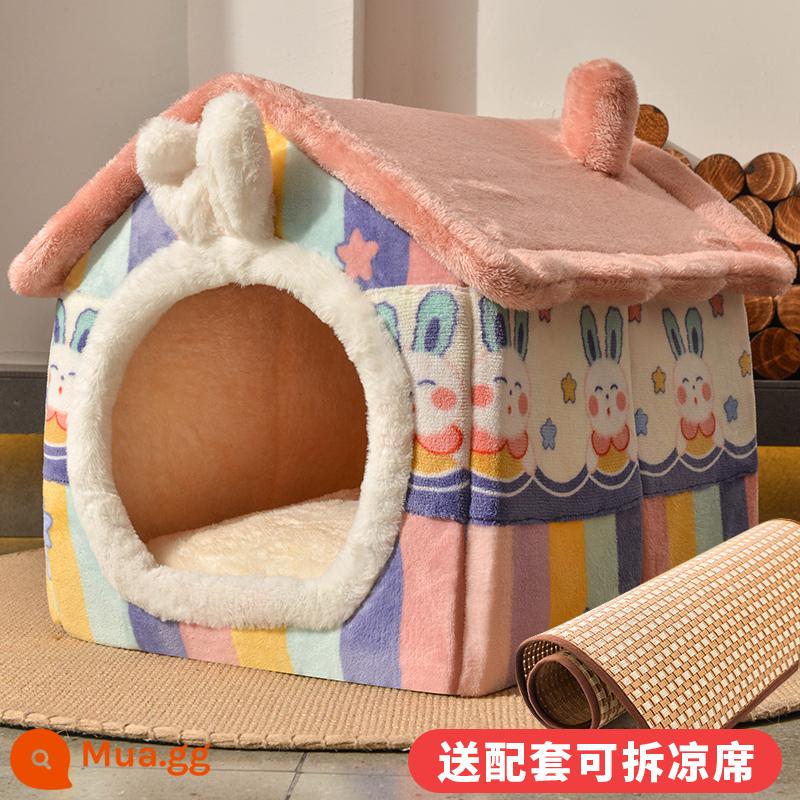 Cat West Four Seasons General House -type Bed House Biệt thự Đóng cửa mùa đông Đóng ấm Chó tổ chức nuôi thú cưng - Thỏ Cầu Vồng [Thảm miễn phí]