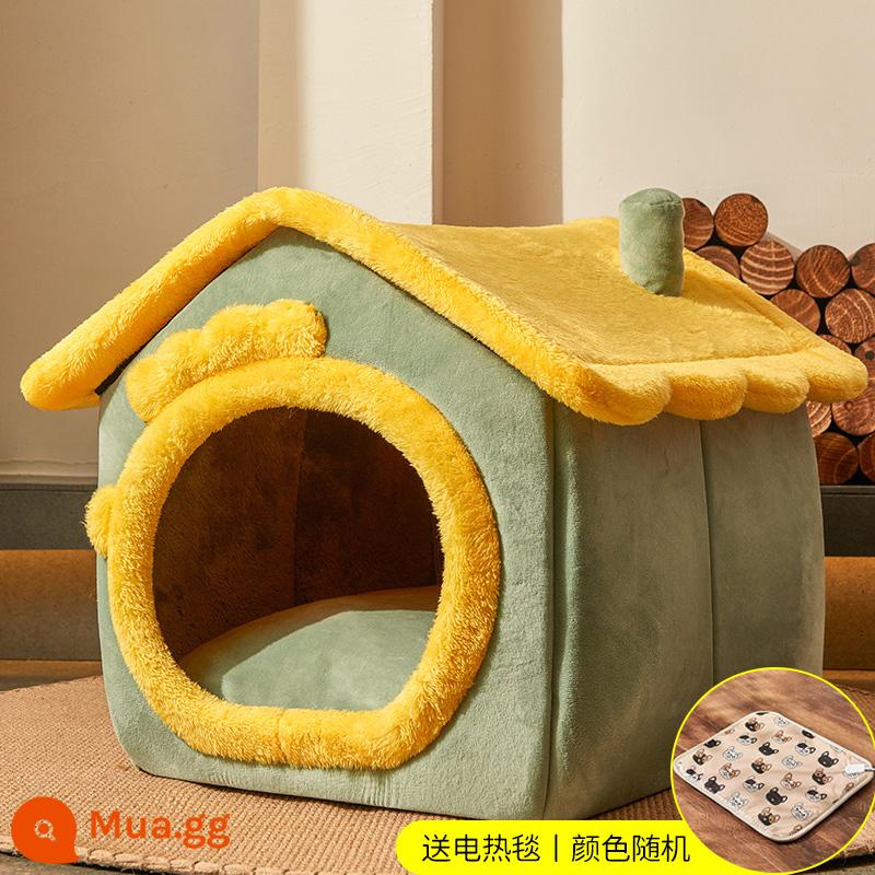 Cat West Four Seasons General House -type Bed House Biệt thự Đóng cửa mùa đông Đóng ấm Chó tổ chức nuôi thú cưng - Khủng Long Xanh [Chăn Điện]