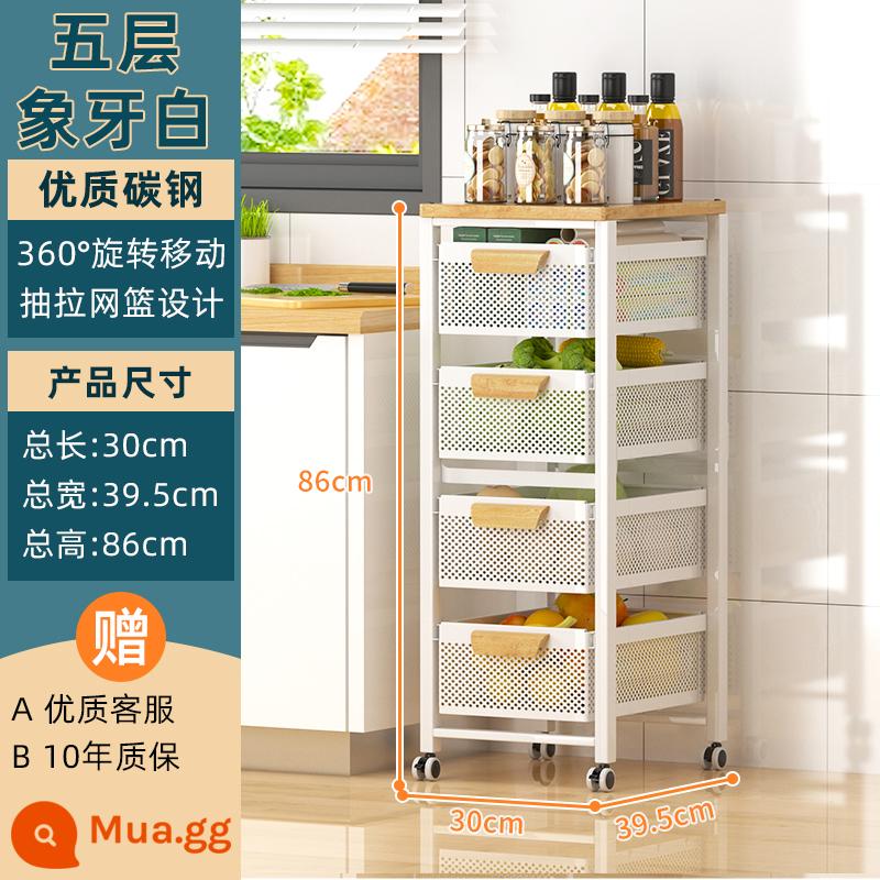 Giá đỡ nhà bếp không cần lắp đặt trên sàn Tủ bảo quản bánh sandwich trái cây và rau củ nhiều ngăn Giỏ đựng rau củ dạng ngăn kéo đa chức năng - (Không cần lắp đặt) Giá đựng đồ kéo 5 tầng màu trắng