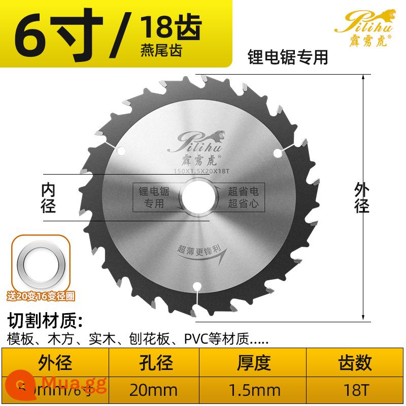 Lưỡi cưa chế biến gỗ đặc biệt máy mài góc máy mài đá cẩm thạch máy cắt cầm tay cắt gỗ 4/5/7 inch lưỡi cắt hợp kim tròn - Loại chuyên nghiệp 6 inch 150x1,5x20x18T [dành cho máy cưa xích lithium]