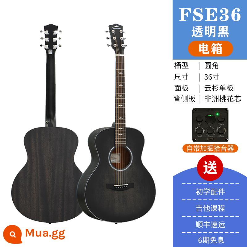 Kepma FS36 đĩa đơn đàn guitar Fingerstyle hát 36 inch hộp điện du lịch mới bắt đầu dân gian đàn guitar acoustic - Hộp điện đen mờ trong suốt FS36E