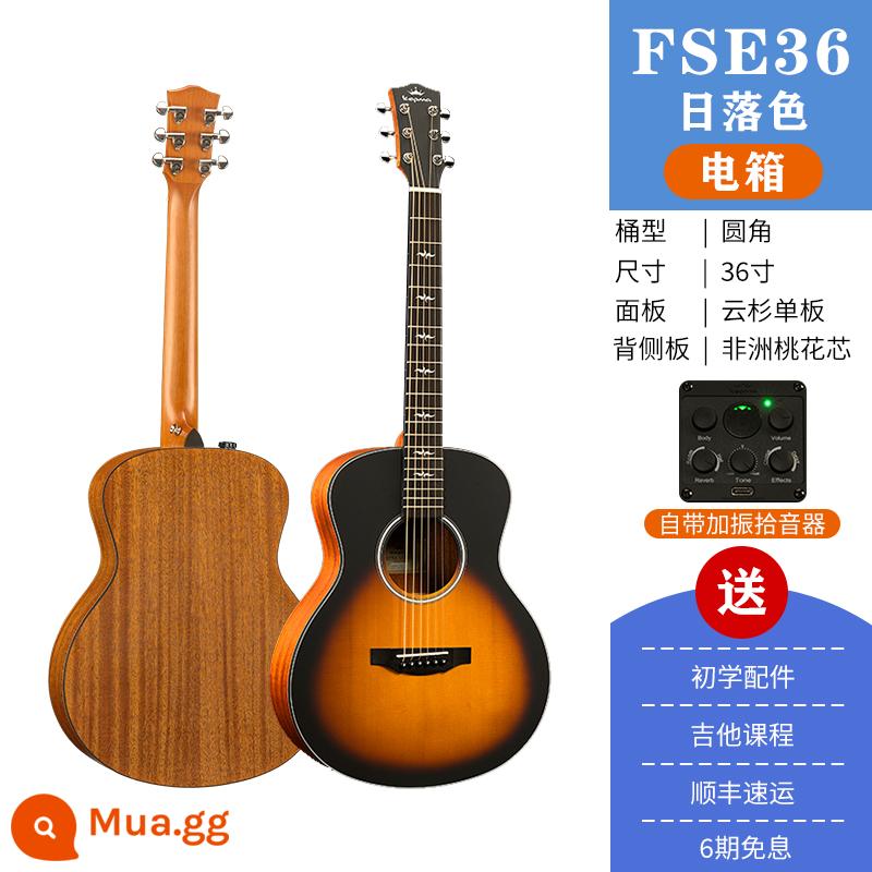 Kepma FS36 đĩa đơn đàn guitar Fingerstyle hát 36 inch hộp điện du lịch mới bắt đầu dân gian đàn guitar acoustic - Hộp điện mờ màu hoàng hôn FS36E