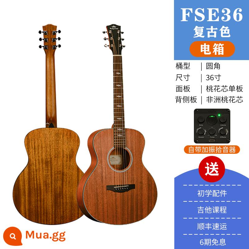 Kepma FS36 đĩa đơn đàn guitar Fingerstyle hát 36 inch hộp điện du lịch mới bắt đầu dân gian đàn guitar acoustic - Hộp điện mờ màu retro FS36E