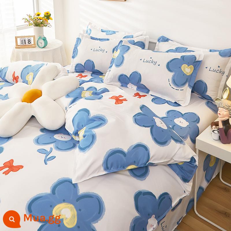 Giặt Cotton 4 Bốn Mùa Đa Năng Vỏ Chăn Ký Túc Xá Sinh Viên Đơn Giường Chần Gòn 3 Bộ Chăn Ga gối Nam - biển hoa