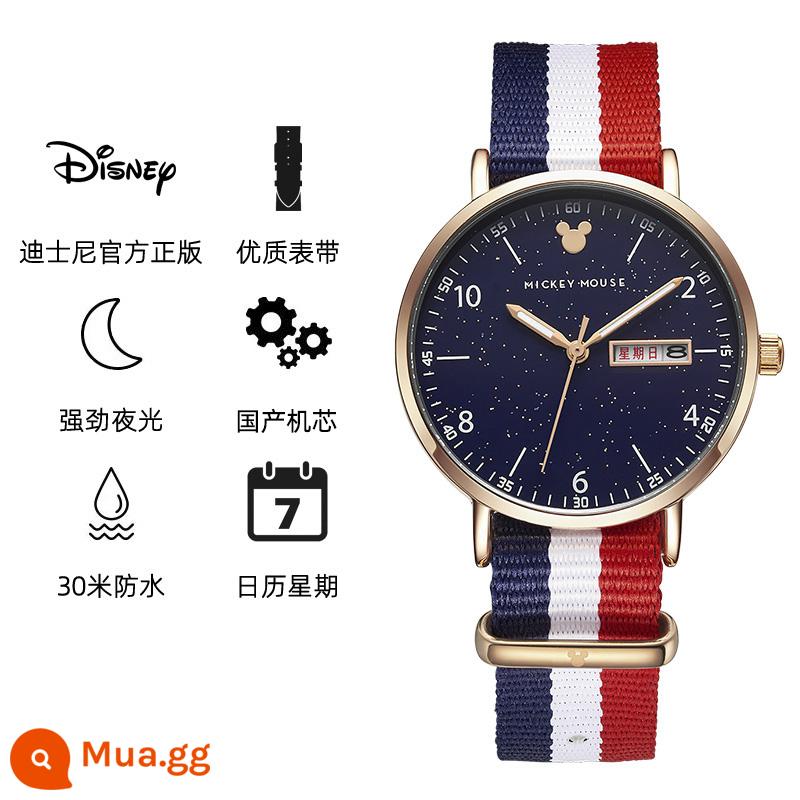 Đồng hồ Disney nữ học sinh cấp 2 nữ sinh cấp 2 mới 2022 học sinh cấp 2 đồng hồ điện tử chống nước dạ quang - Thắt lưng vải đĩa bầu trời đầy sao