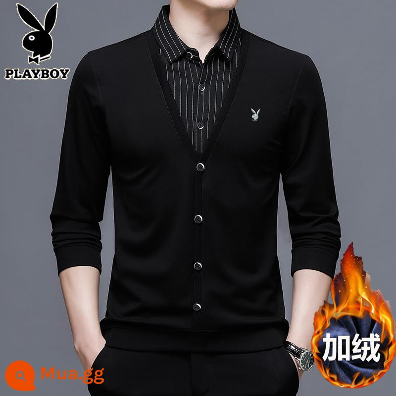 Playboy giả hai mảnh áo nhung nam mùa thu và mùa đông mới nóng cotton cotton dày đàn ông - [Phong cách lông cừu] 5861 màu đen