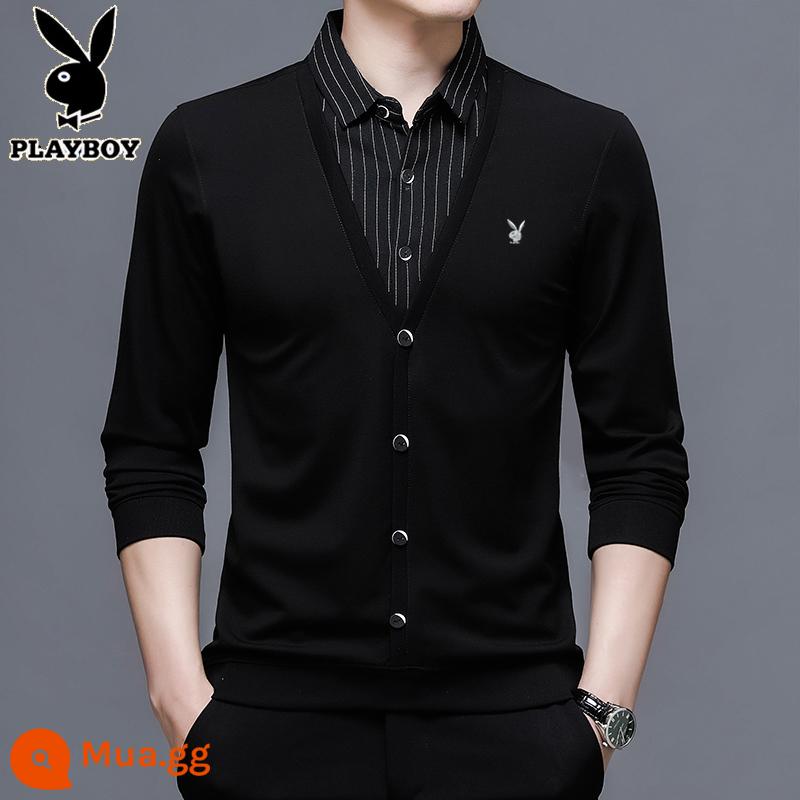 Playboy giả hai mảnh áo nhung nam mùa thu và mùa đông mới nóng cotton cotton dày đàn ông - [Xuân Thu] 5861 đen