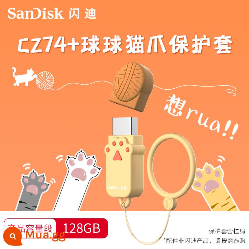 SanDisk Flagship Store 64G Móng Vuốt Mèo U Đĩa 128G Chính Thức Chính Hãng Hoạt Hình Bảo Vệ Cô Gái Dung Lượng Lớn USB Ổ Đĩa Flash - Móng vuốt mèo bóng 128G+