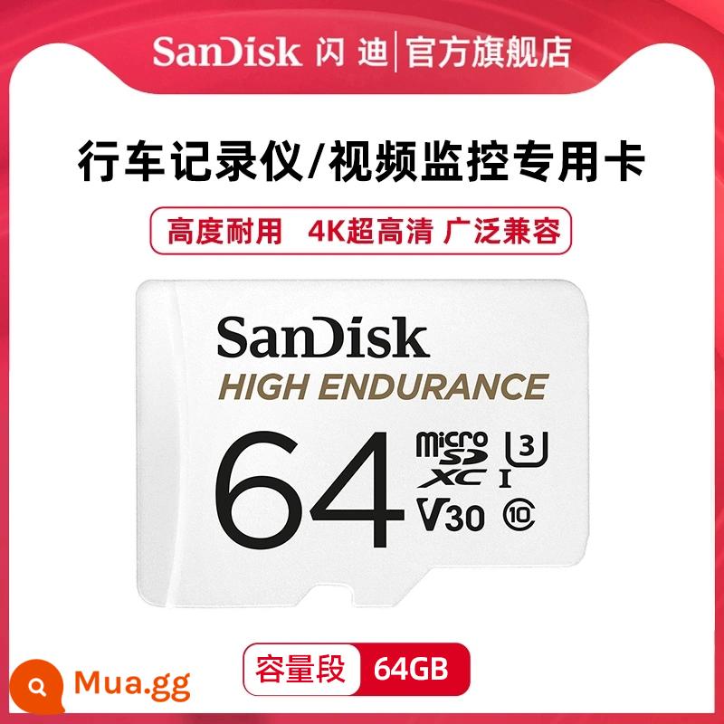 SanDisk flagship store 128g thẻ nhớ điện thoại di động tf thẻ nhớ đa năng thẻ micro sd chuyển đổi thẻ tốc độ cao - Thẻ trắng độ bền cao 64GB [thẻ đặc biệt giám sát/ghi hình lái xe]