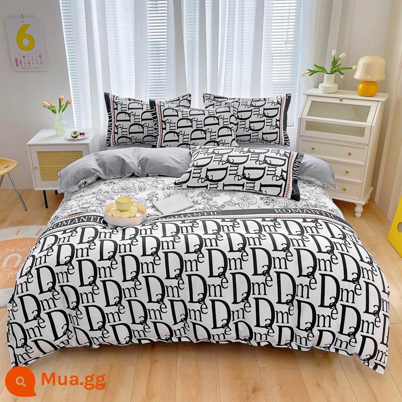 Bộ bốn món bằng cotton 100 tấm trải giường bằng vải cotton nguyên chất Bộ ba món sinh viên ký túc xá bốn mùa bốn mùa chăn ga gối đệm đơn giản thân thiện với da 3 - Cindy MSY