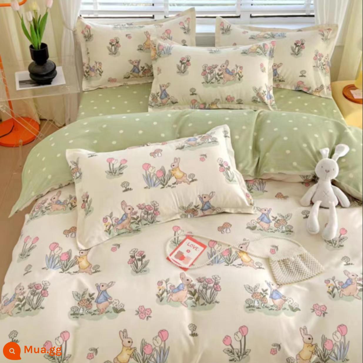 Bộ bốn món bằng cotton 100 tấm trải giường bằng vải cotton nguyên chất Bộ ba món sinh viên ký túc xá bốn mùa bốn mùa chăn ga gối đệm đơn giản thân thiện với da 3 - MSY Lily của Thung lũng Thỏ