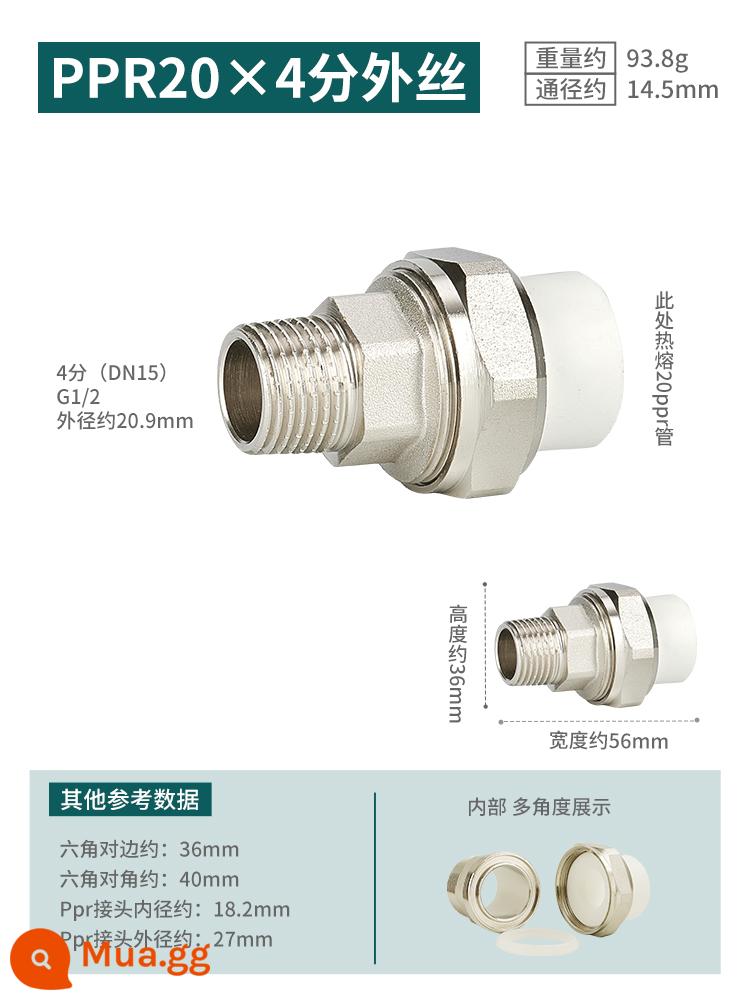 Bộ lọc trước khớp nối di động PPR 4 phút 20 bình nước nóng 6 phút 25 phụ kiện đường ống nước nóng chảy 1 inch 32 dây trong dây ngoài - Màu trắng sữa 20*4 thêm lụa sống động