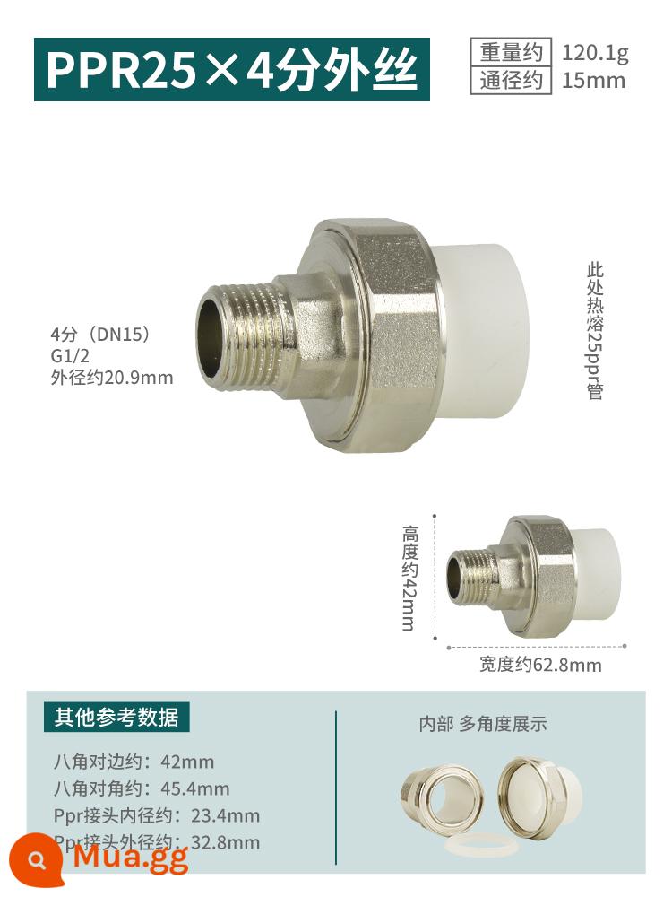 Bộ lọc trước khớp nối di động PPR 4 phút 20 bình nước nóng 6 phút 25 phụ kiện đường ống nước nóng chảy 1 inch 32 dây trong dây ngoài - Sợi tơ bổ sung 25*4 màu trắng