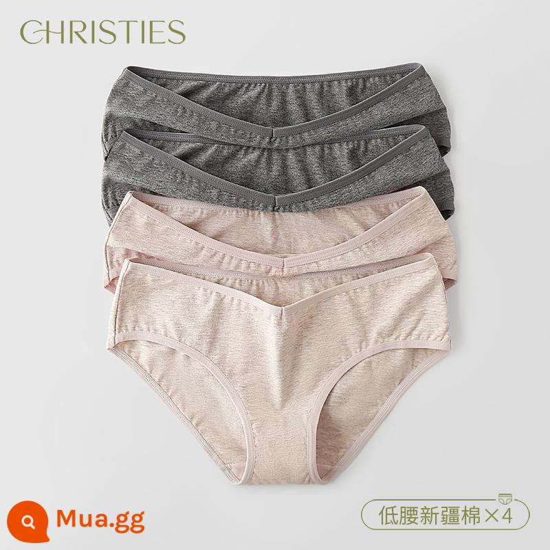 Quần lót cotton Tân Cương cho nữ, cotton nguyên chất, 100% cotton, quần lót đáy quần kháng khuẩn, thoáng khí, cạp thấp, thoải mái, không tì vết, phong cách Nhật Bản cho bé gái - Xám đậm*2-kaki*2