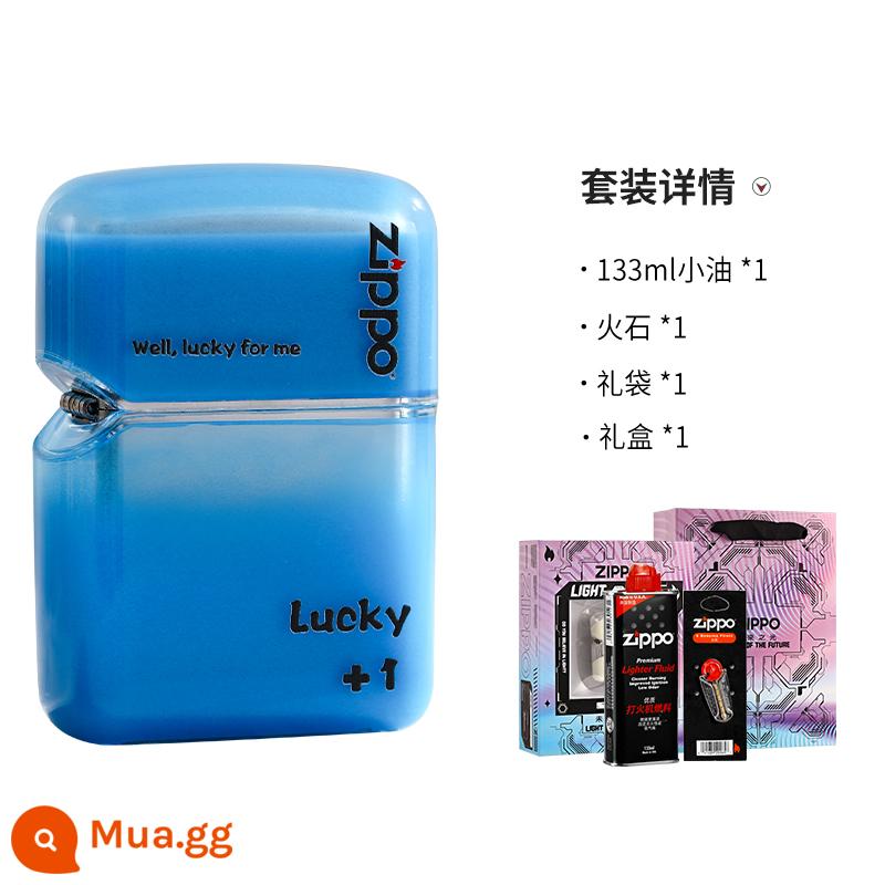 Bật lửa zippo cát lún sáng tạo vỏ acrylic trong suốt bật lửa dầu hỏa gửi tặng bạn trai - Glacier Fantasy [Bộ hộp quà tặng]