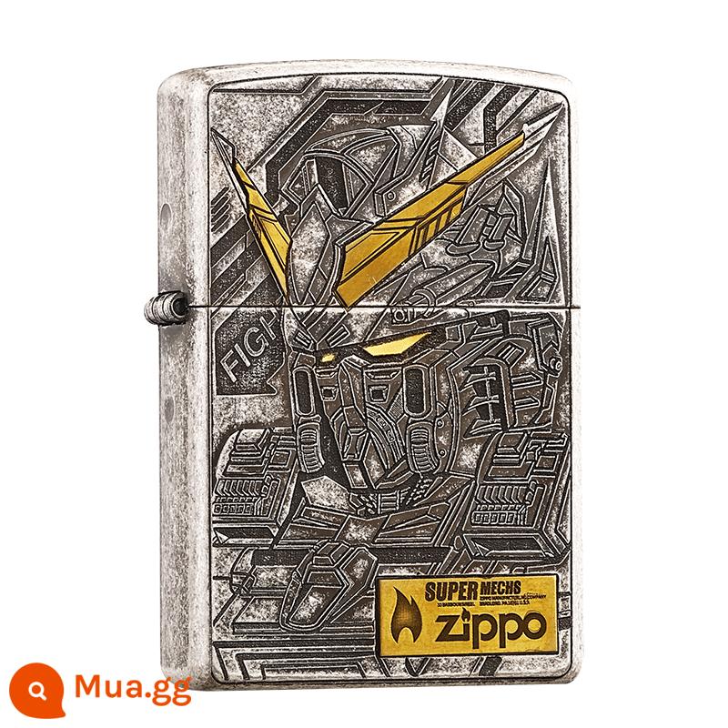 Zippo chính thức chính hãng màu bạc cổ xưa bị dồn dát MECH Chiến binh Kerosene Gift - Máy biến hình [máy mới không dầu]