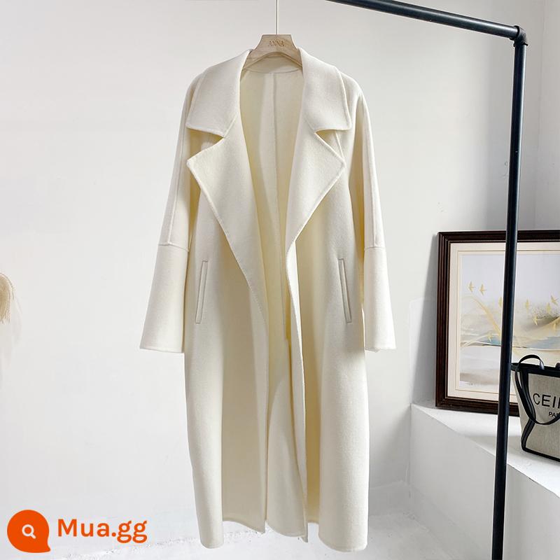 Áo khoác len hai mặt của Anna Áo khoác len hai mặt khí chất cashmere dài vừa phải áo khoác len hai mặt mùa thu đông dành cho nữ - Cedar White [100 phiên bản len Úc] Spot