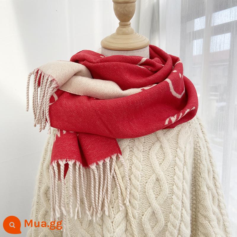 Khăn quàng cổ hai mặt giả cashmere trẻ em bé trai và bé gái mùa đông chống gió khăn choàng ấm áp cho bé dễ thương quấn cổ cho bé - Khăn quàng thỏ có thể đảo ngược màu đỏ