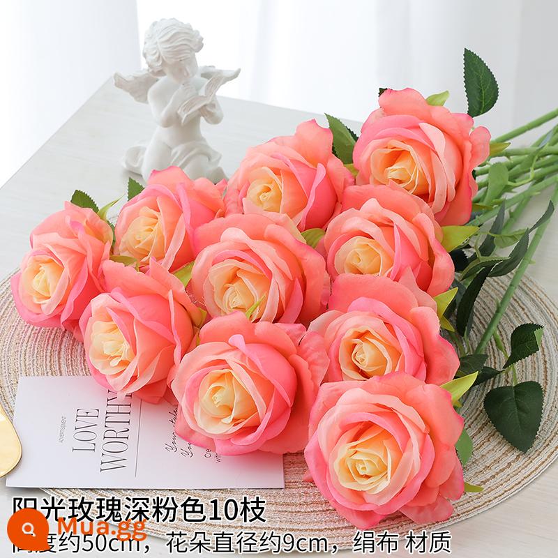 Mô Phỏng Hoa Hồng Lễ Tình Nhân Hoa Nhựa Trang Trí Nhà Cửa Hoa Giả Bàn Phòng Khách Cắm Hoa Hoa Khô Trang Trí - Sunshine rose hồng đậm 10 cành (tặng 1)