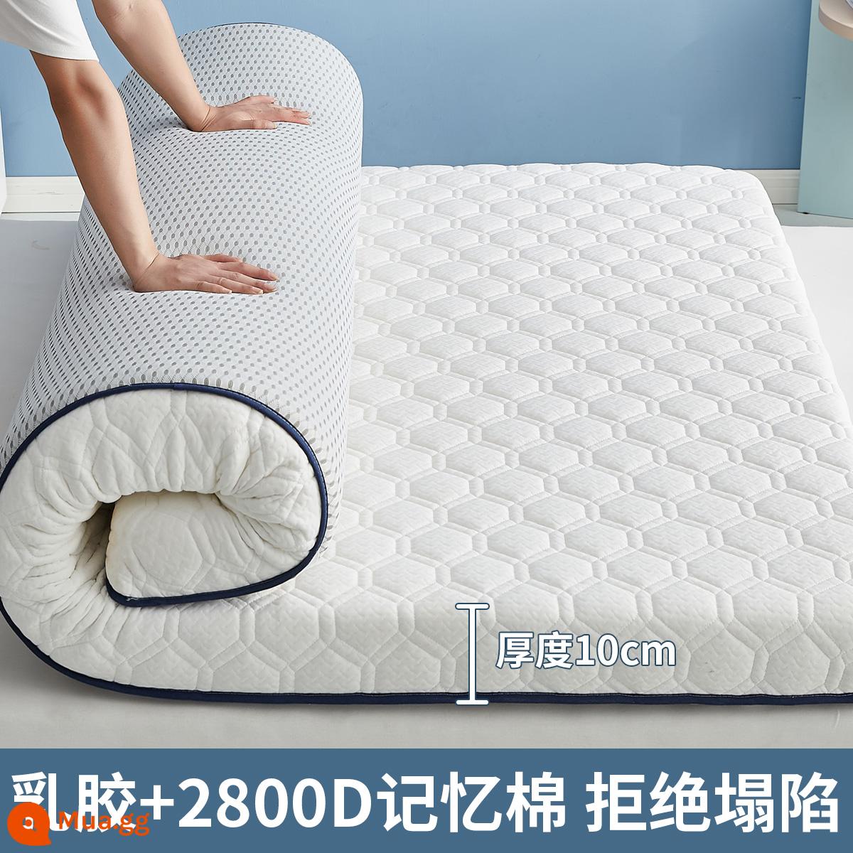 Nệm cao su đệm nhà tatami mat chăn dày ký túc xá sinh viên đơn miếng bọt biển cho thuê đặc biệt mat chăn - (Dày khoảng 10cm) Lưới lục giác - trắng [Áo công nghiệp 6 lớp mủ siêu dày + Vải kháng khuẩn, chống mạt loại A]