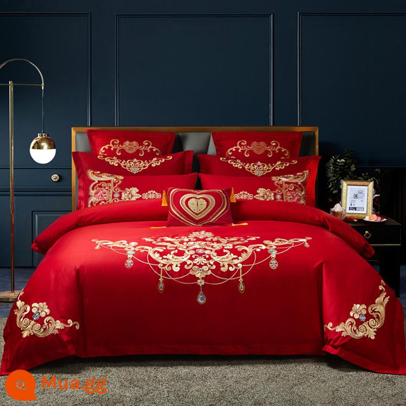 Nanjiren Cotton Wedding Four-piece Group Mới Kết Hôn Cotton Nguyên Chất 100 Ga Trải Giường Vỏ Chăn Lớn Màu Đỏ Phòng Cưới Chăn Ga Gối 4 - Cuộc hẹn hò ngọt ngào