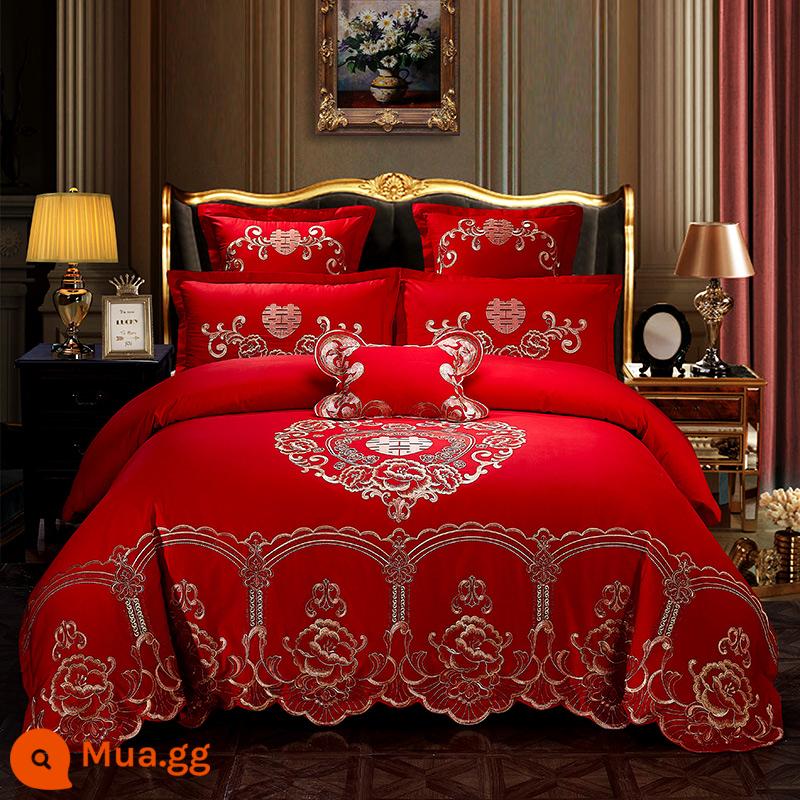 Nanjiren Cotton Wedding Four-piece Group Mới Kết Hôn Cotton Nguyên Chất 100 Ga Trải Giường Vỏ Chăn Lớn Màu Đỏ Phòng Cưới Chăn Ga Gối 4 - những người yêu thích hoàng gia