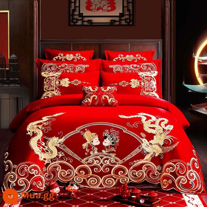 Nanjiren Cotton Wedding Four-piece Group Mới Kết Hôn Cotton Nguyên Chất 100 Ga Trải Giường Vỏ Chăn Lớn Màu Đỏ Phòng Cưới Chăn Ga Gối 4 - Mọi người ăn mừng